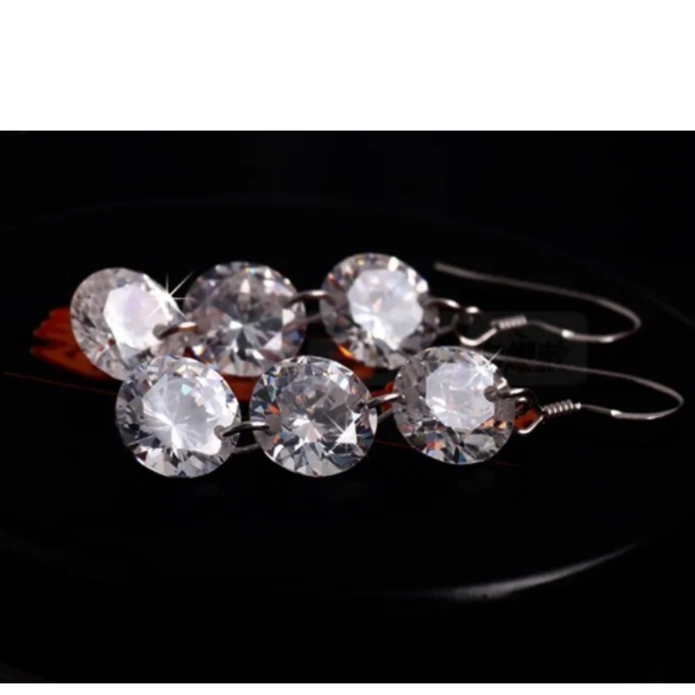 2/$10 Dangle earrings w/three cubic zirconia cz stones, Silver